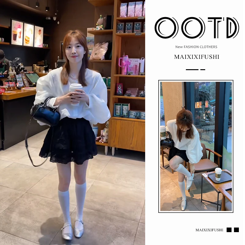 早春时尚一整套女装2025新款韩版蕾丝拼接别致上衣百褶短裙两件套