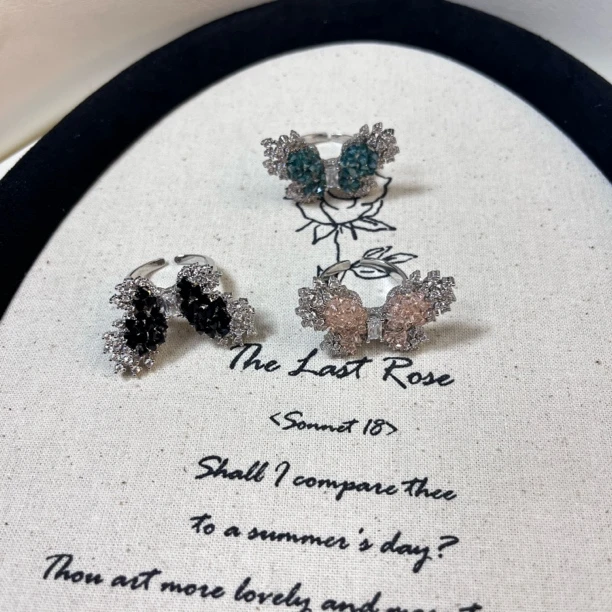 非金属仿水晶戒指 西子家耀我宣言系手工编织水晶蝴蝶戒指开口款