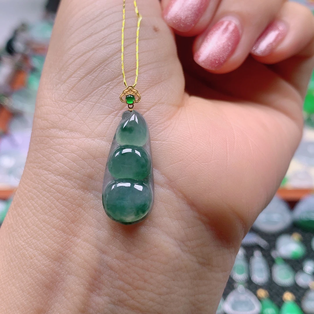 缅甸天然A货翡翠，冰飘花福豆 编号163/718尺寸23.4-10.6-5