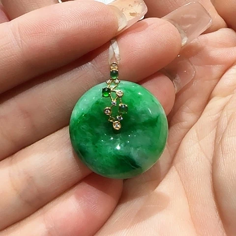 翡翠18K金镶嵌吊坠(不含链)