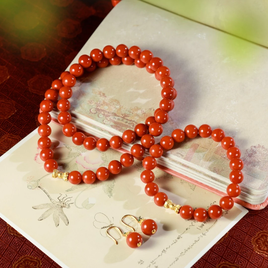 映日荷花/18K金收藏级南红套装