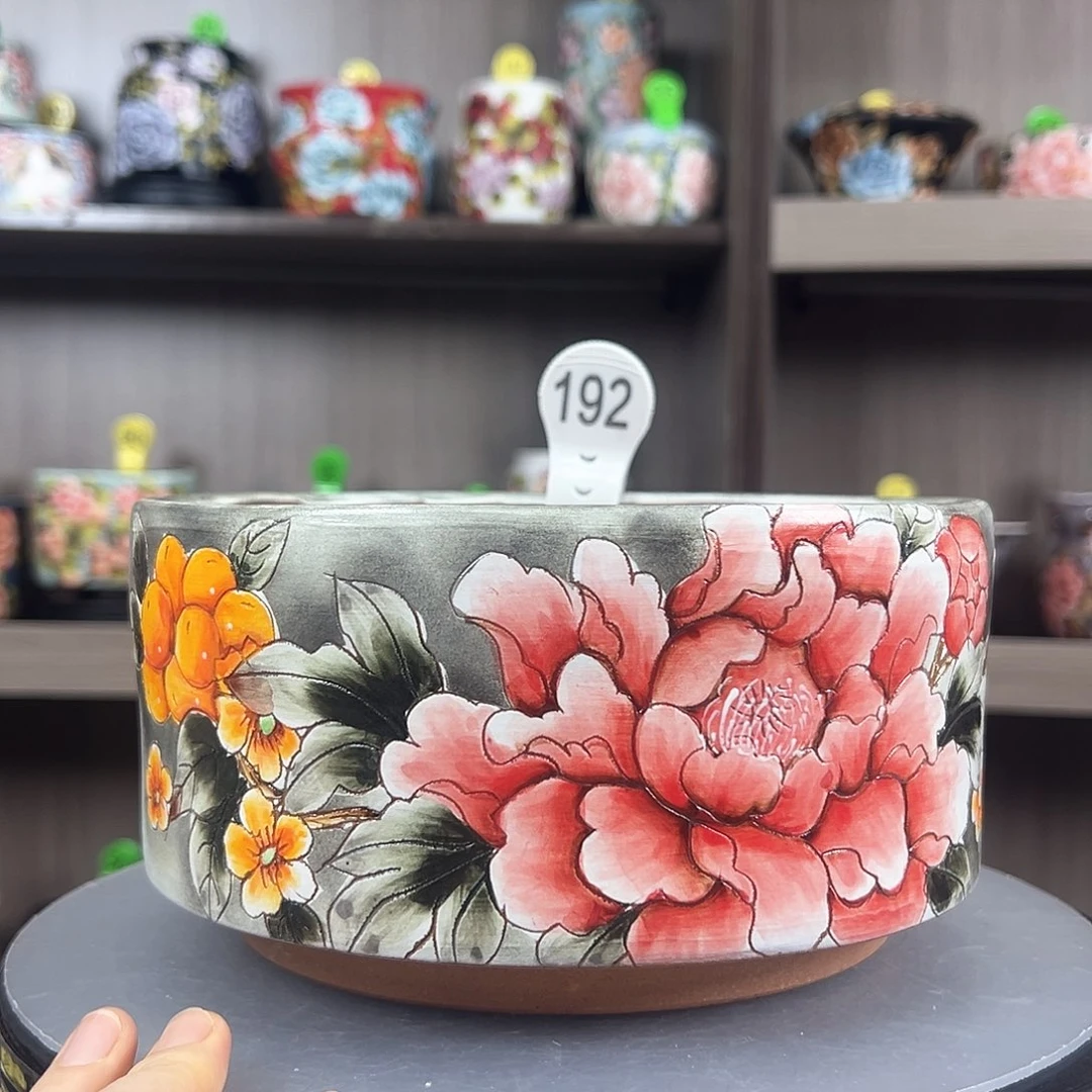 手绘陶瓷花盆口18高10