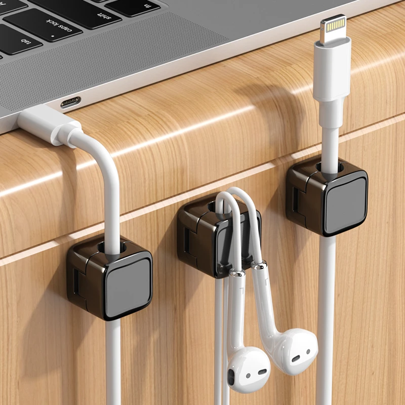 桌面磁吸式数据线固定器电线手机线卡子收纳神器无痕充电线理线器