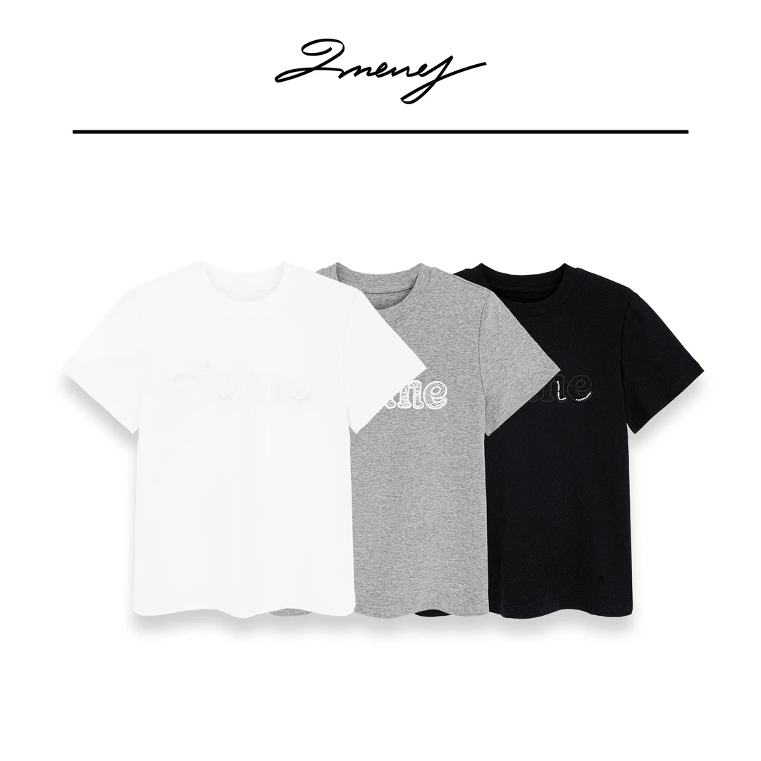 LMENY花间漫步~重工字母刺绣珍珠显瘦短袖25AT011