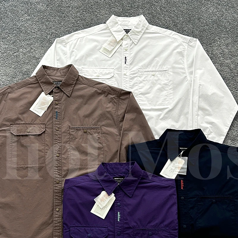 高密府绸面料~Embroidered Shirt 撞色小绣花素版工装衬衫-1118
