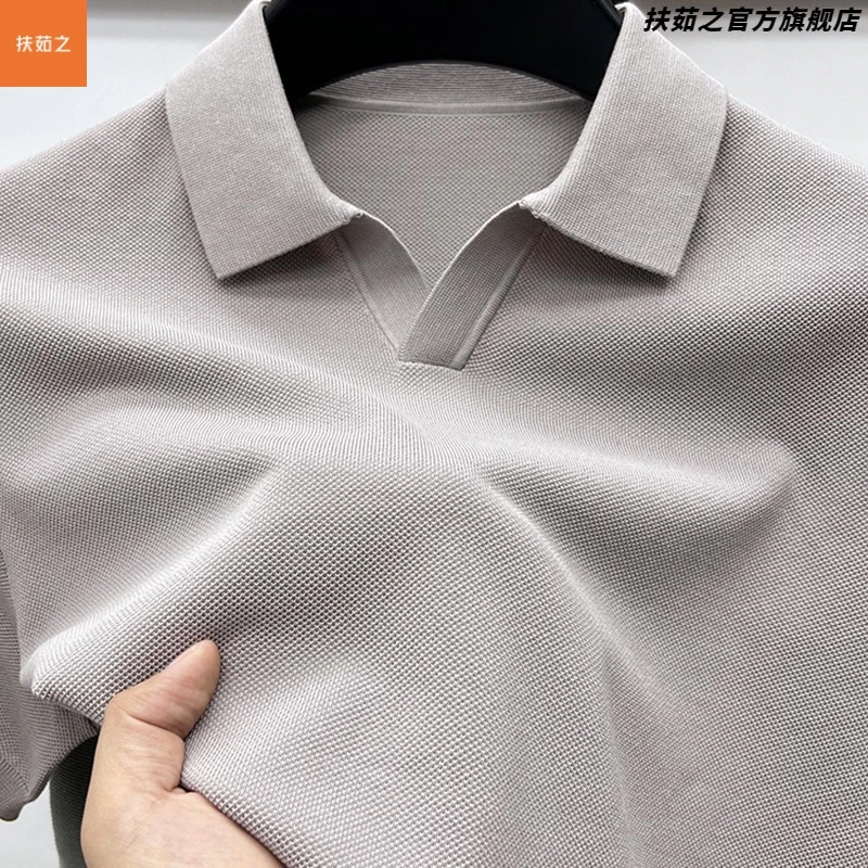 高端长绒棉针织短袖恤男翻领中年衫吸汗透气半袖棉爸爸体恤