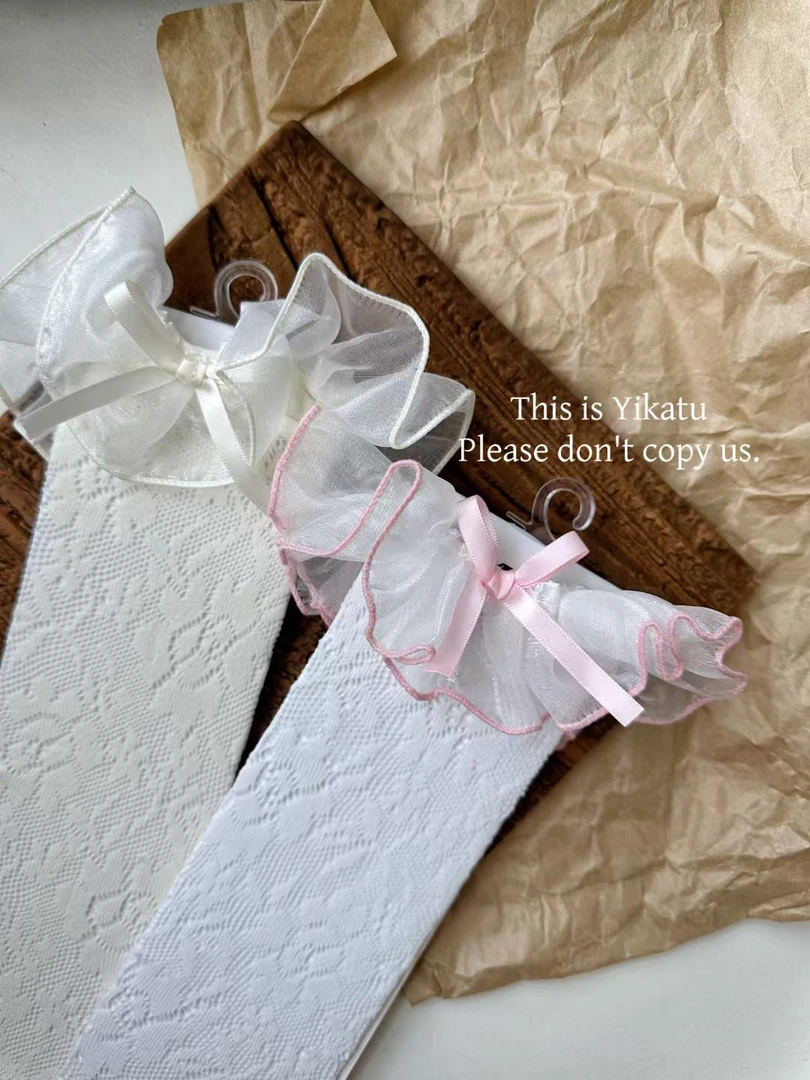 （全店3双包邮）伊卡兔童袜2025夏季新款花边蕾丝蝴蝶结无根亲子袜