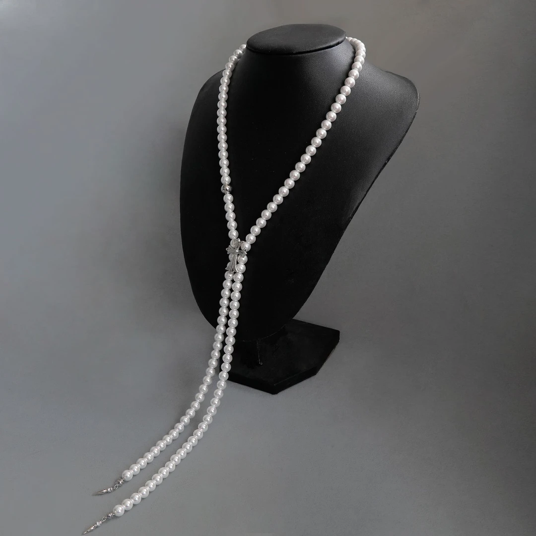 铜合金亚克力吊坠 克罗*十字架珍珠项链女长款新款轻奢气质时尚