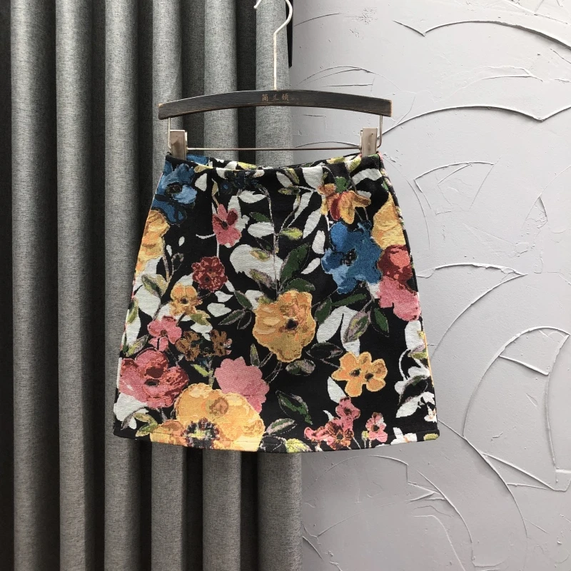 个性高腰印花牛仔短裙女夏天时尚洋气减龄A字百搭潮流半身包臀裙