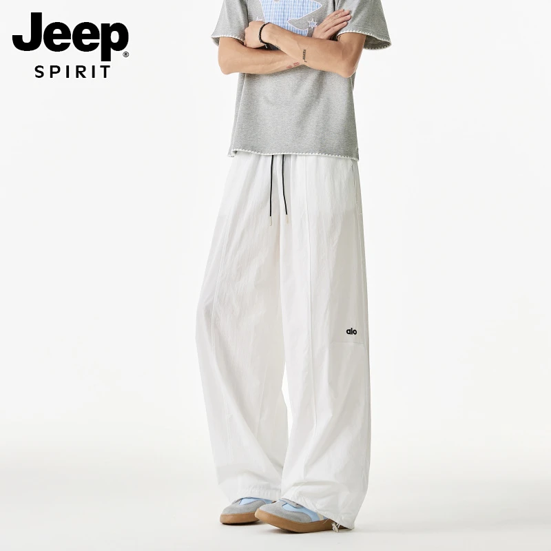 JEEPSPIRIT美式休闲裤男高街刺绣凉感阔腿长裤潮牌薄款速干夏季裤