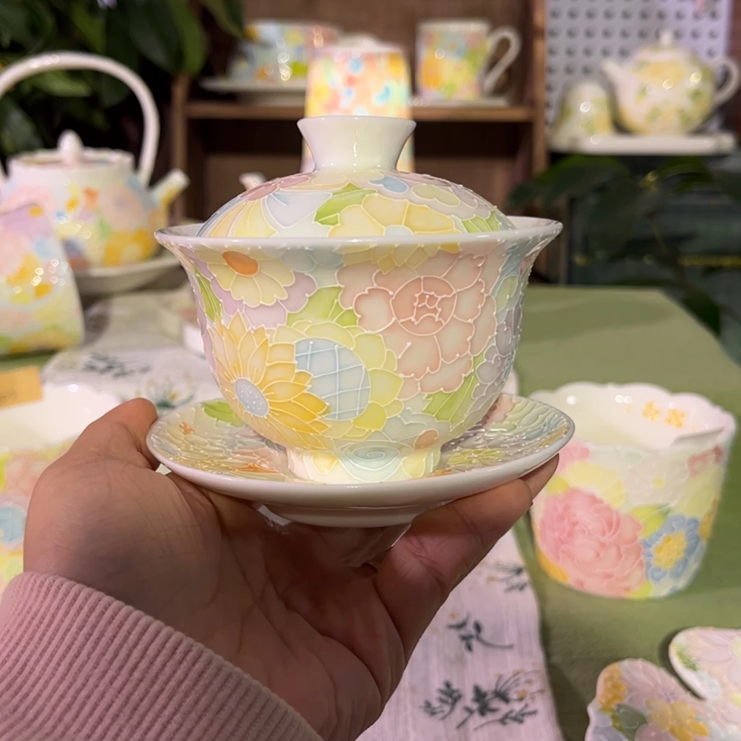 琉璃手工艺品三才盖碗