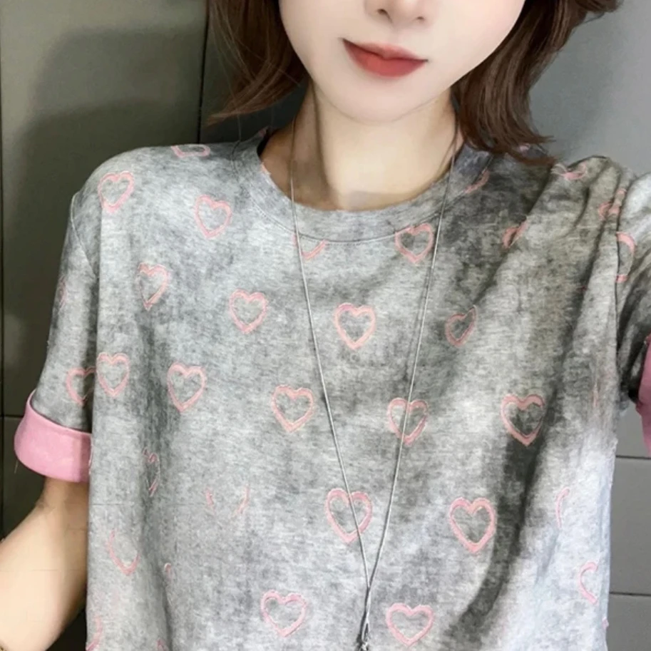 高含棉小众设计感洋气简约短袖女2025年夏季新款休闲百搭上衣2042