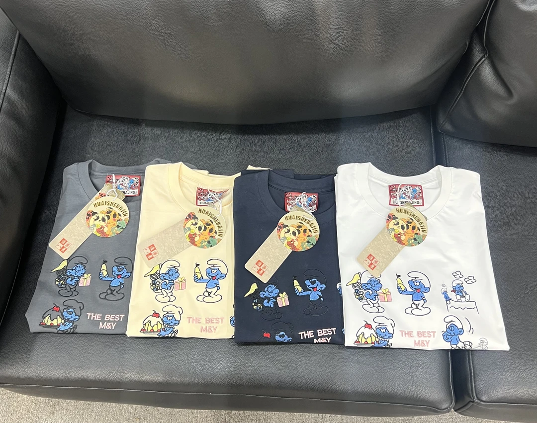 蓝精灵重工刺绣时尚休闲百搭圆领短袖夏季T恤