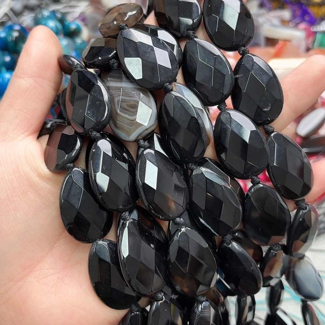 玛瑙/玉髓未镶嵌珠宝半成品20×28黑玛水滴切一条