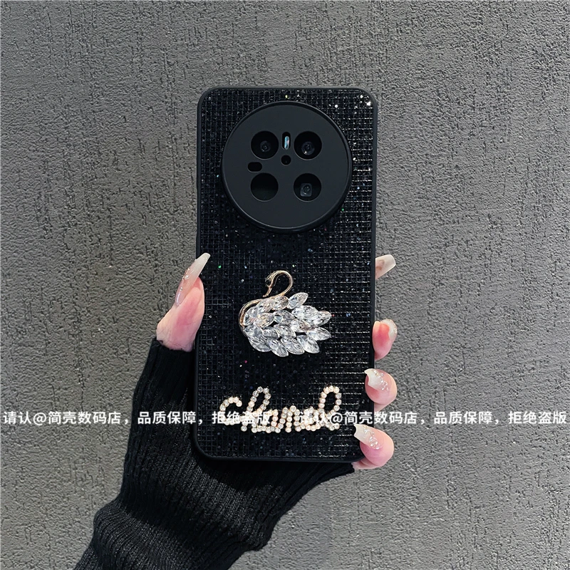 （华为mate70系列）肤感直边黑闪钻适用华为mate70/Pro/Pro+手机壳