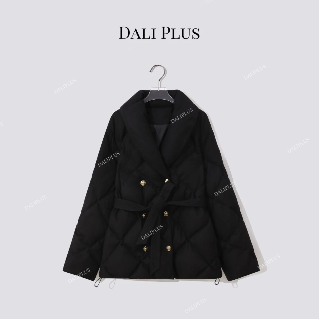 DALI PLUS95白鹅绒羊毛呢子鹅绒服”黑金立领收腰羽绒服-D5ST1509