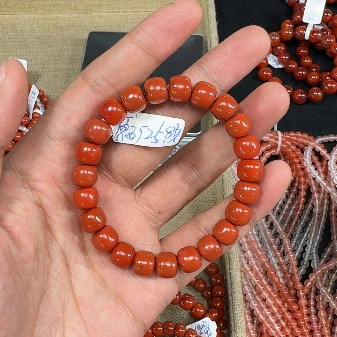 努***王南红玛瑙未镶嵌手链原矿南红手串8mm➕高品质瓦西柿子红