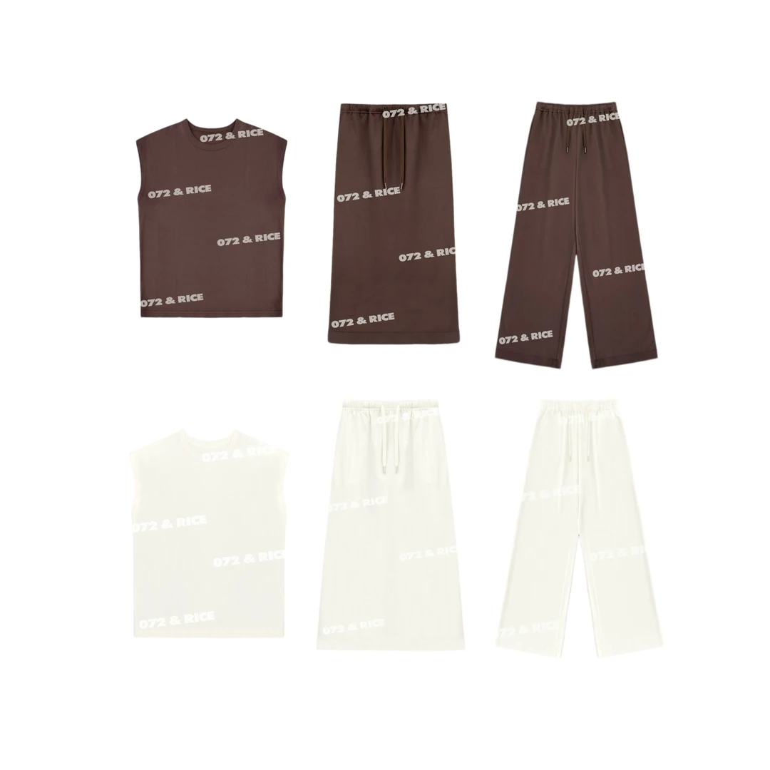 072 & RICE【德芙套装】夏季休闲棉感针织衫+半裙+长裤 A-32SM01