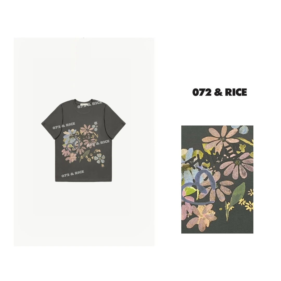 072 & RICE【水彩花】夏季休闲圆领短袖T恤 24GS11