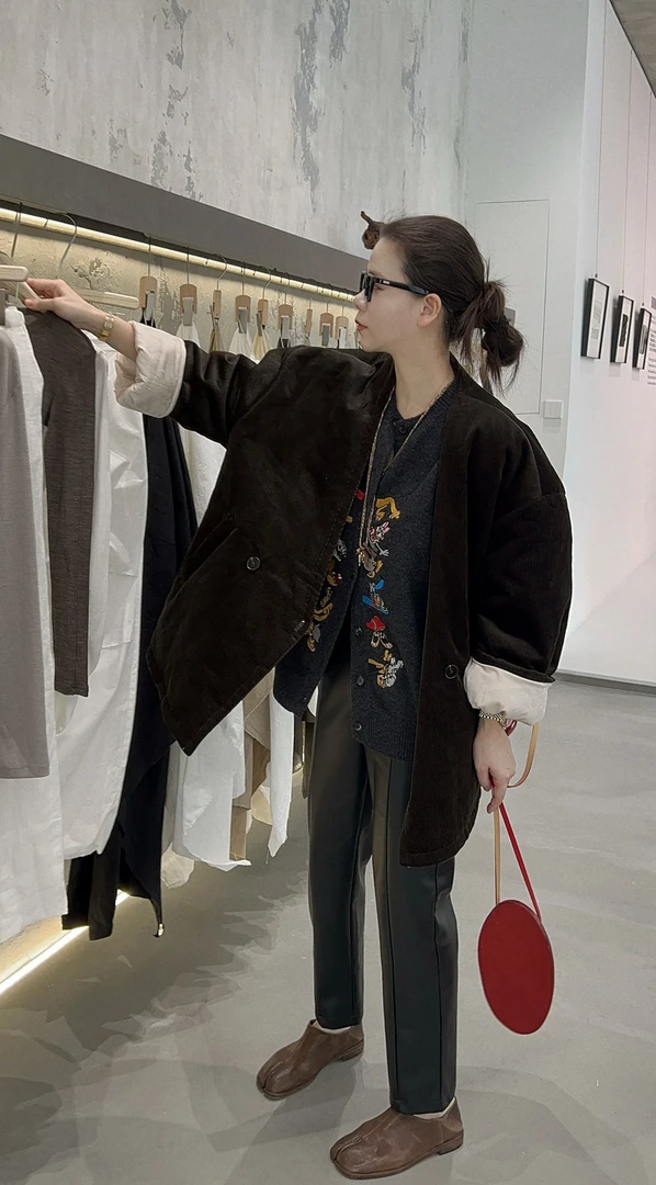 LY LAB 25秋冬【拾光绒】高定系列-条绒提花双面穿棉服73915