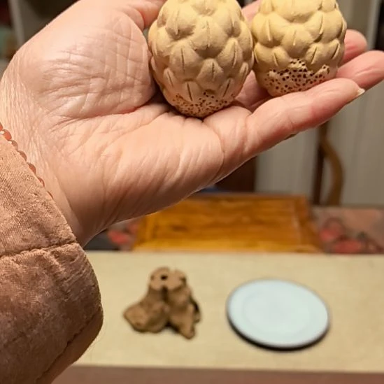 茶宠紫砂坚果一对老段泥全工制作