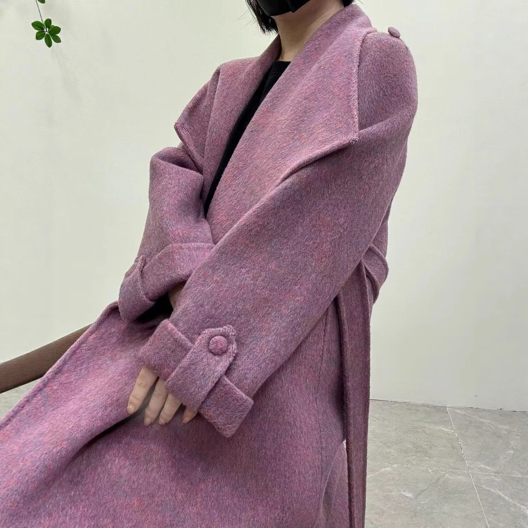 高级感气质全羊毛大衣女宽松浴袍中长款双面呢外套25016秋冬冬季