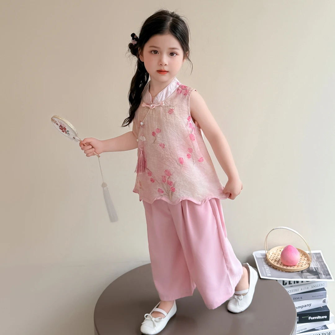 女童新中式汉服套装2025新款儿童夏季薄款衣服女宝宝中国风两件套