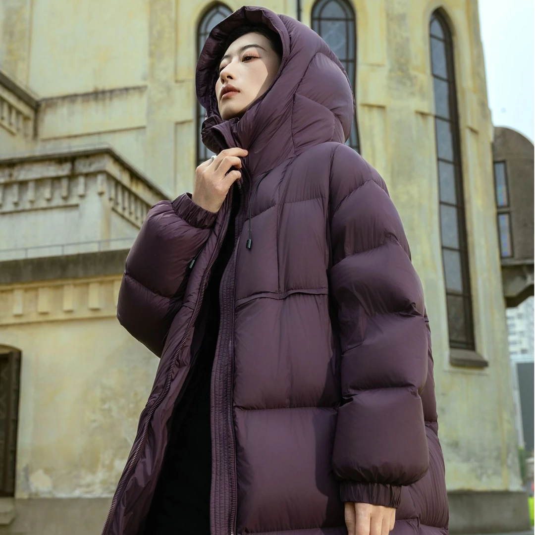 帅鹅韩版宽松潮流连帽百搭休闲加厚长款过膝鹅绒服-565212