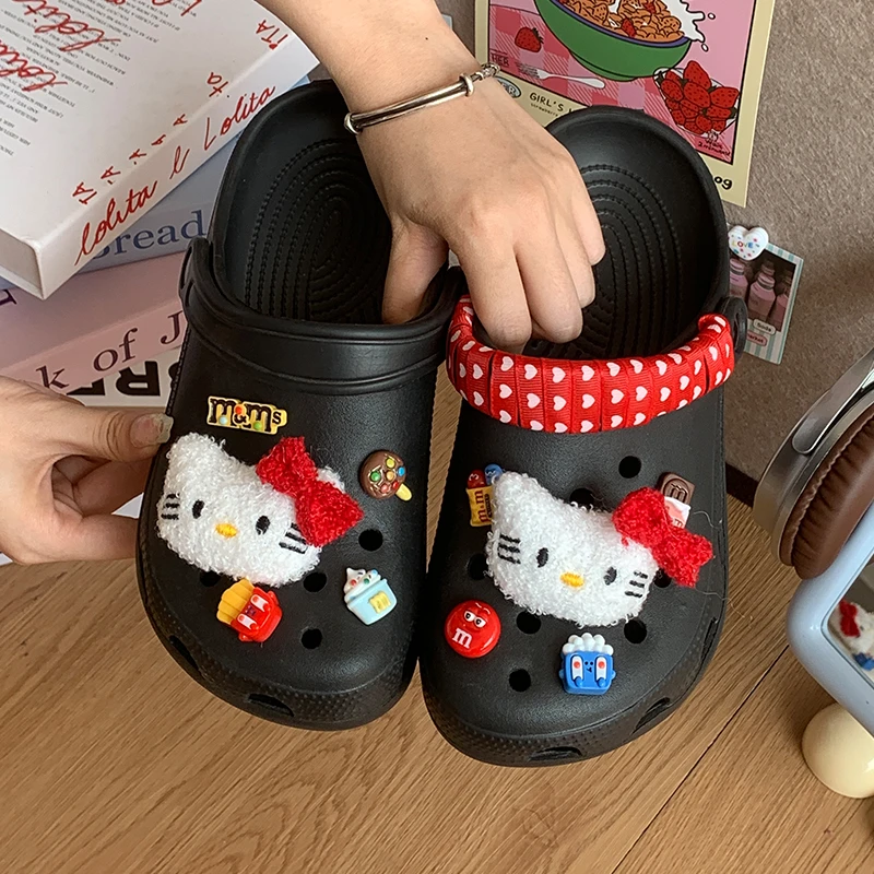 可爱kt猫EVA洞洞鞋女夏外穿2025新款防滑沙滩凉鞋包头半拖鞋 假日