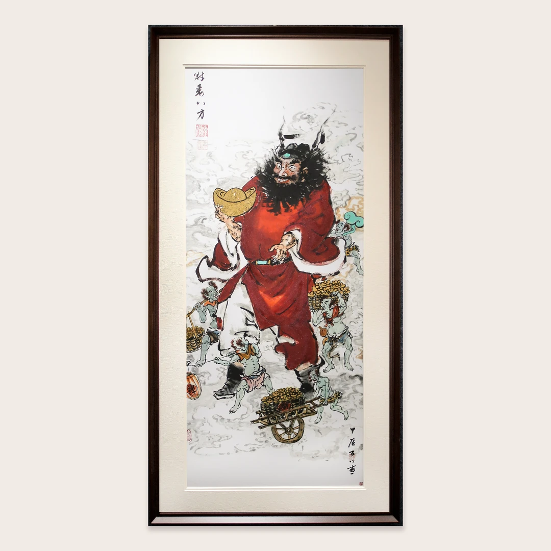 《财聚八方》百川钟馗120*60/100*50厘米朱砂手绘茶室客厅玄关挂画