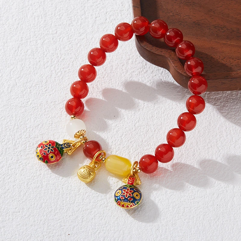 【巧玲珠宝】天然红玛瑙吞金兽一家人手串