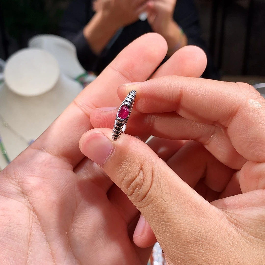 戒指红宝石银S925镶嵌