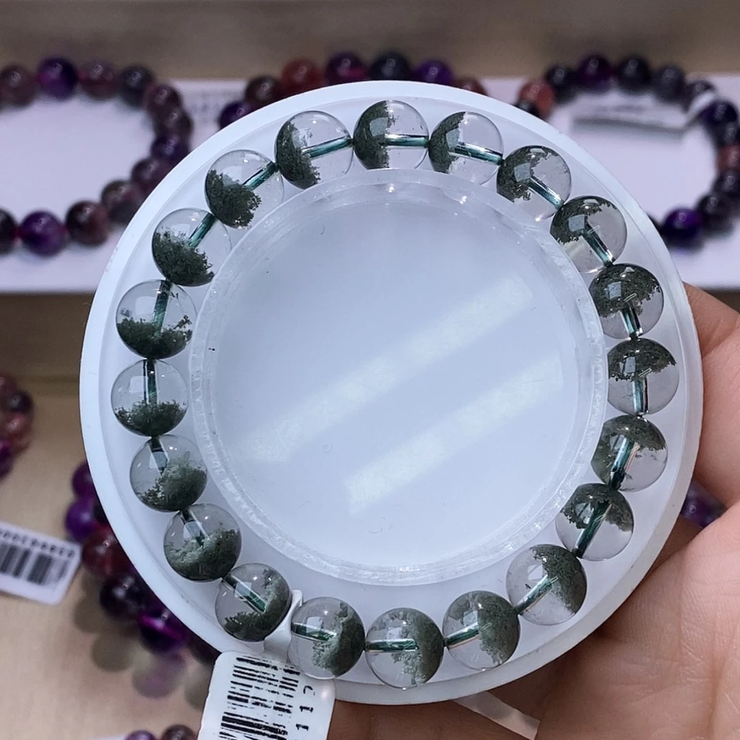 水晶手链未镶嵌聚宝盆绿幽灵9mm+