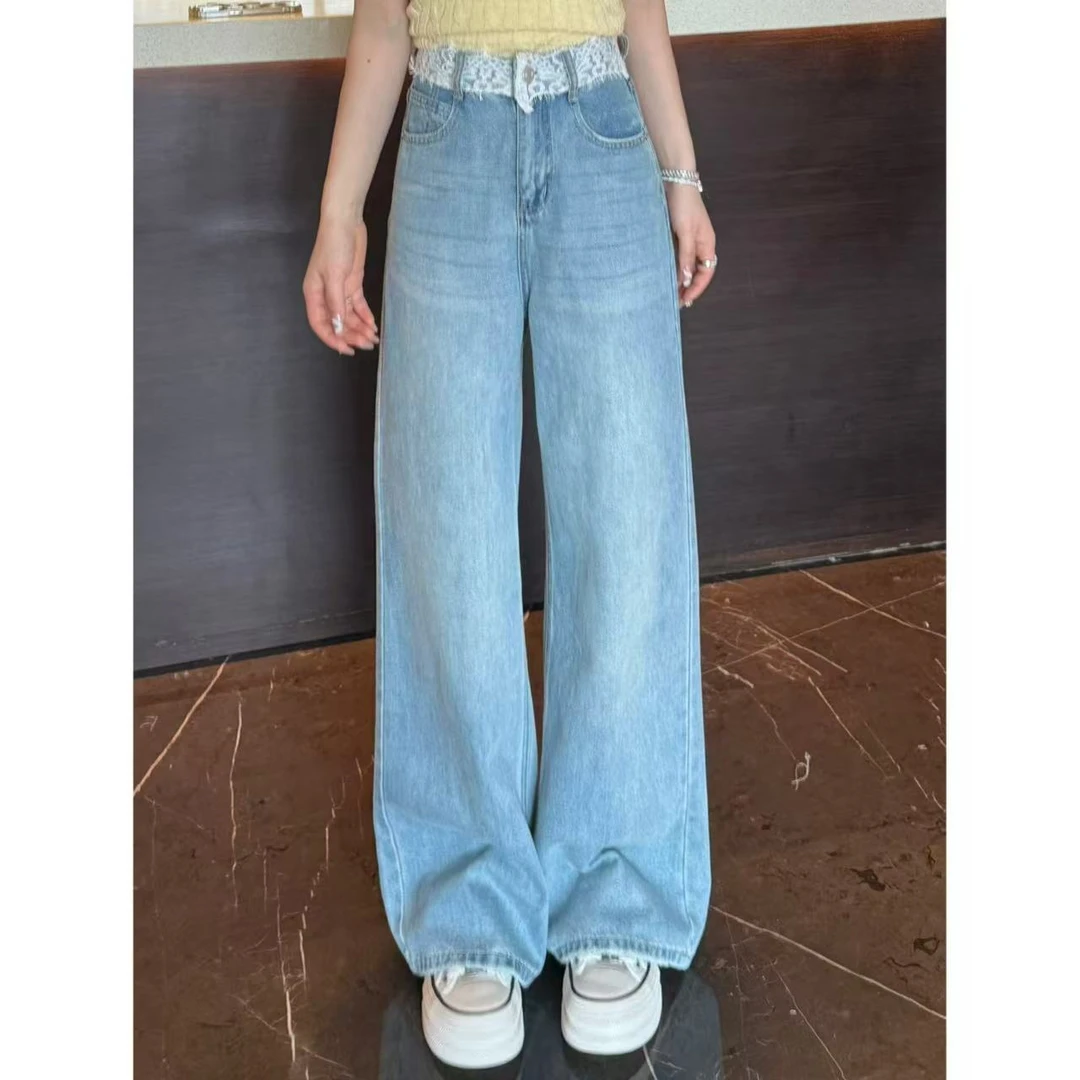 拼接蕾丝牛仔裤 小允姐姐2025新款时尚气质高级拼接蕾丝牛仔裤