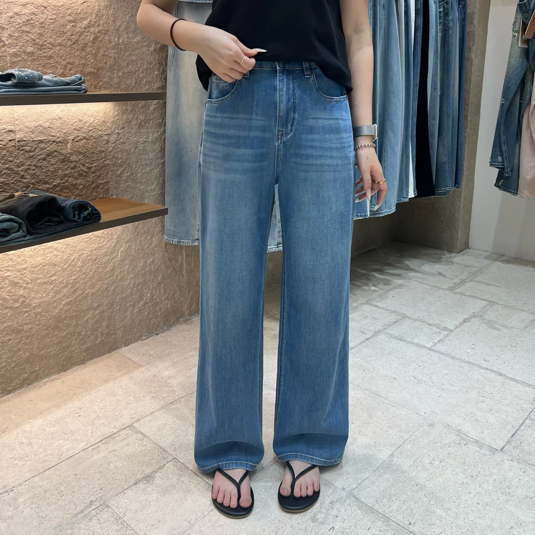 夏季直筒蓝白两色新款窄版阔腿裤2026裤子牛仔裤女|薄款显瘦QG233
