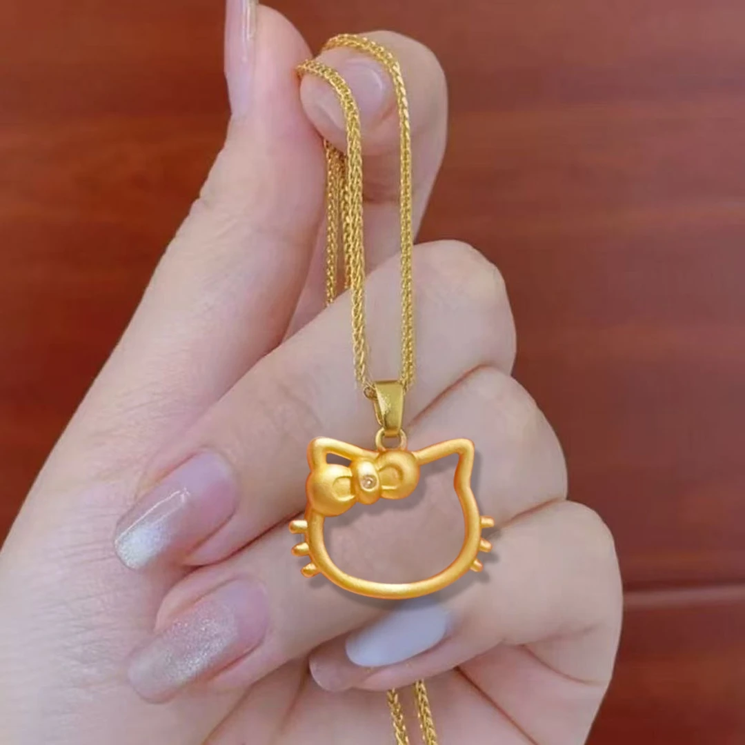 铜合金项链 肖邦链国潮风简约精致点钻镂空Kitty猫项链气质锁骨链