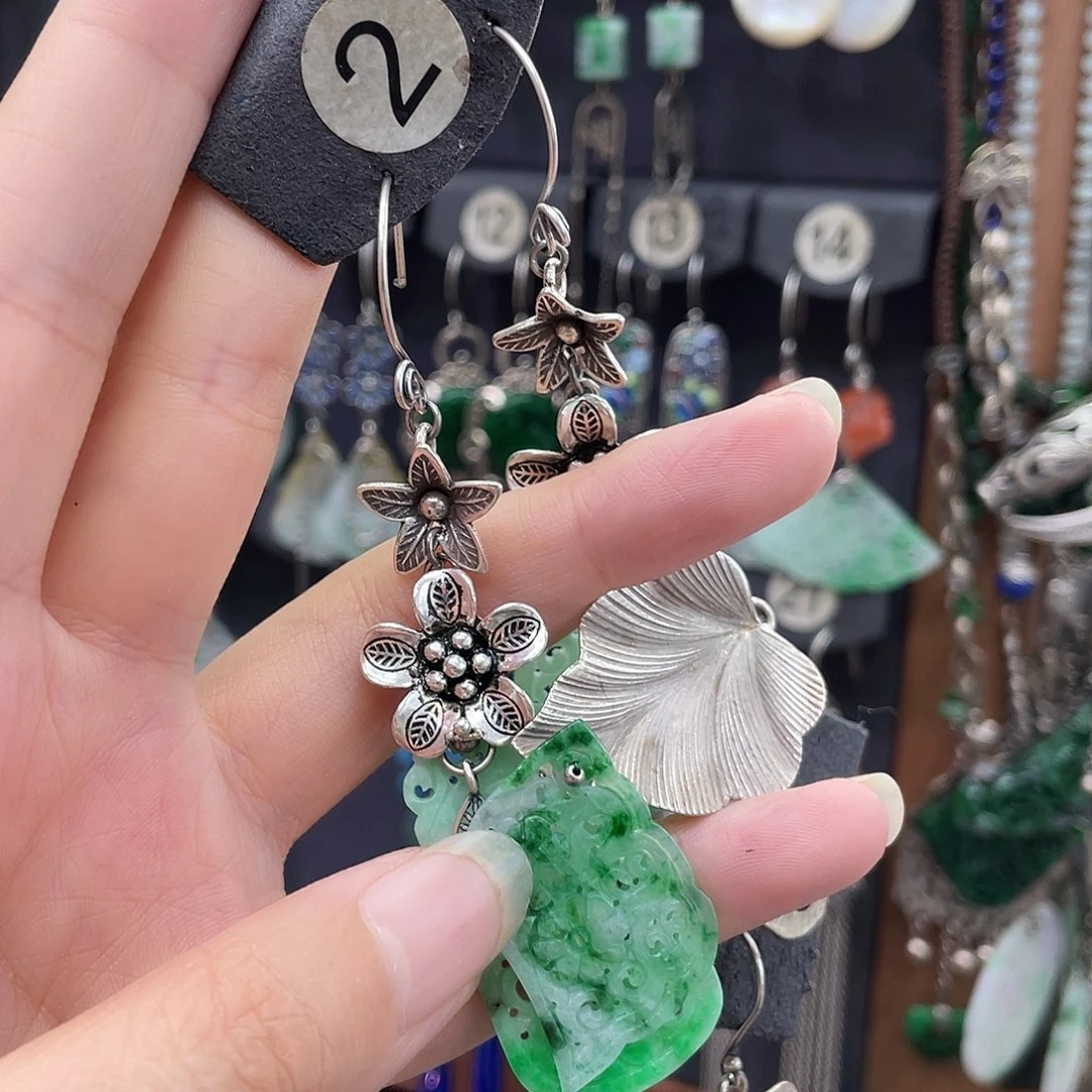 陌***雪银S925镶嵌翡翠耳饰659hbhh