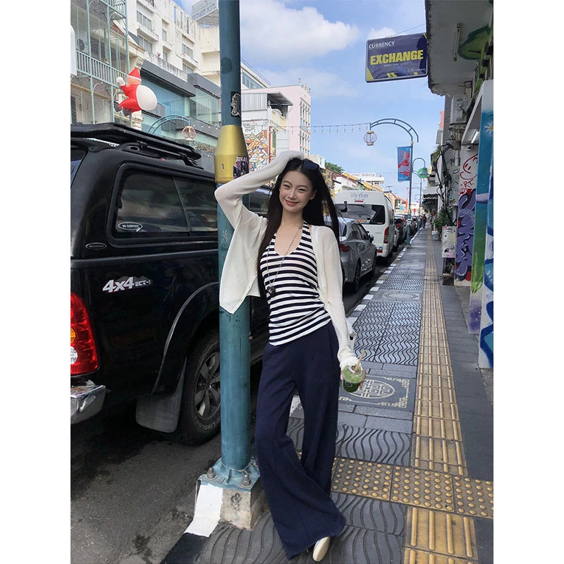 【超模裤】春季微喇阔腿显瘦小众高腰设计感慵懒风休闲裤243C3041#