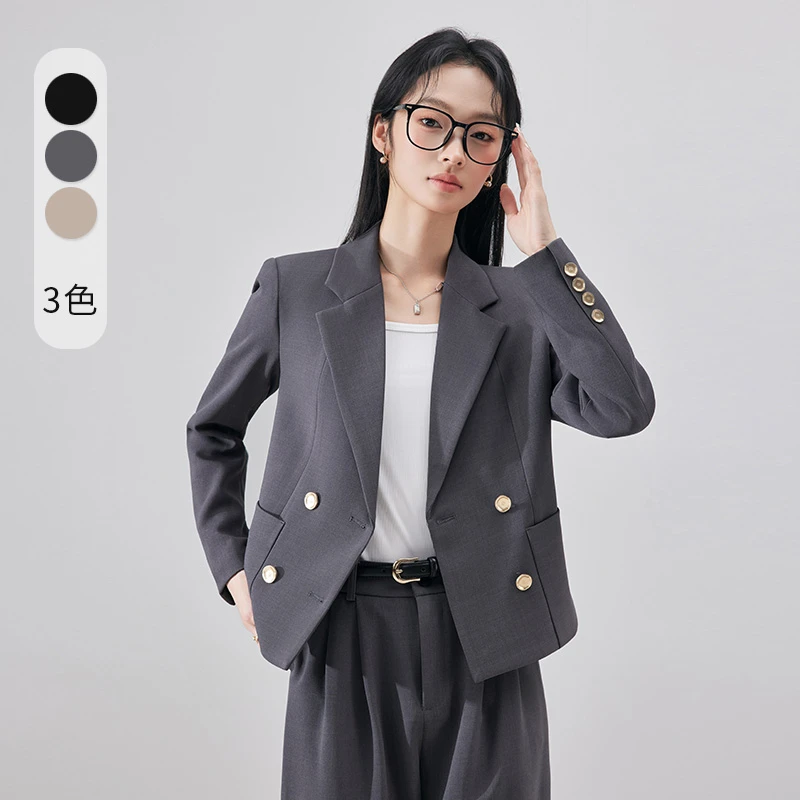 黑色西装外套女小个子女士职业面试西服高级大学生短款百褶裙套装