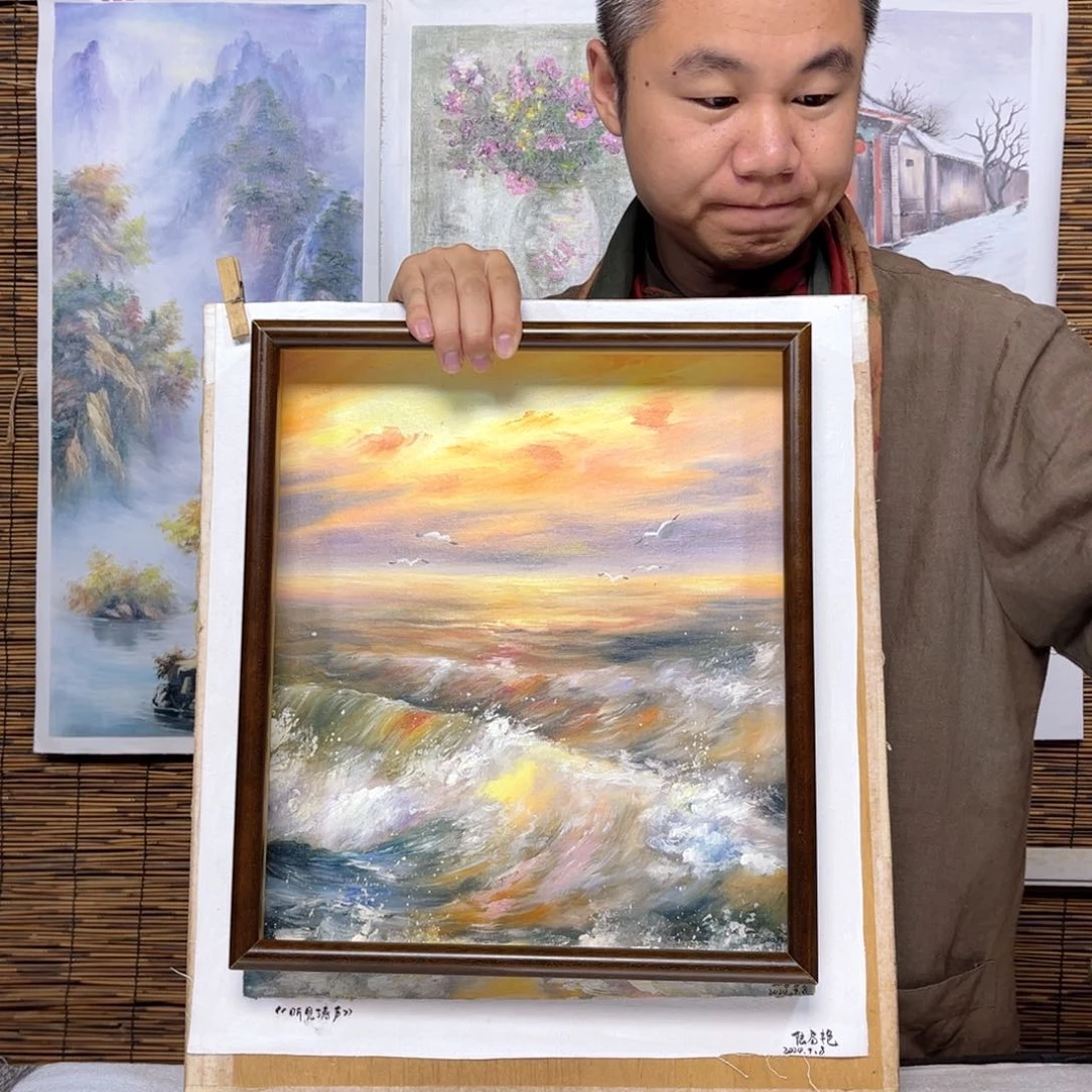 油画行路人小院绘画作品竞拍