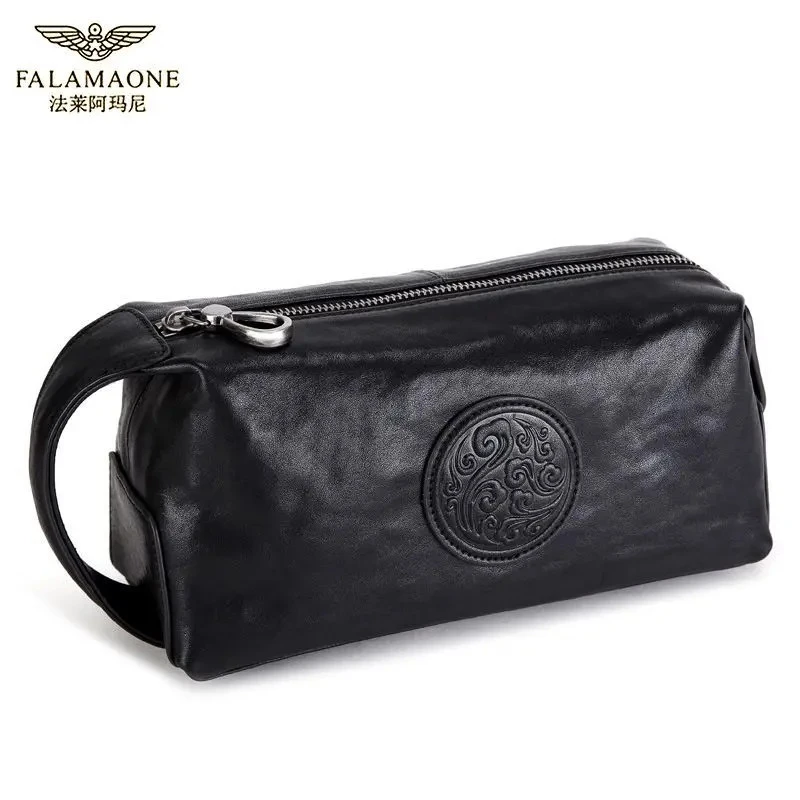 法莱阿玛尼真皮手包男士大容量休闲手拿包头层牛皮百搭轻奢手夹包