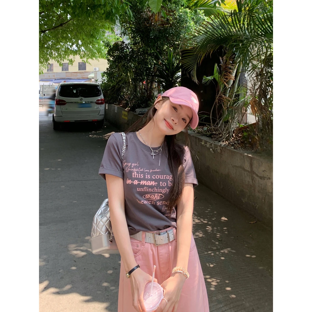 切糕自制【假日甜岛】小个子春夏出行质感洋气女时尚字母短袖T恤