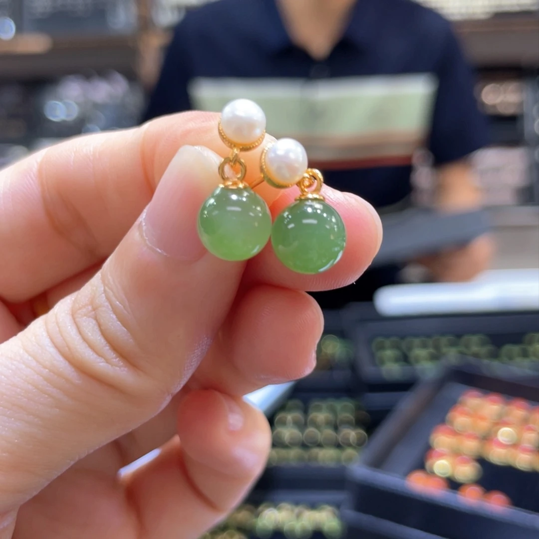 和田玉银S925镶嵌耳饰卡8