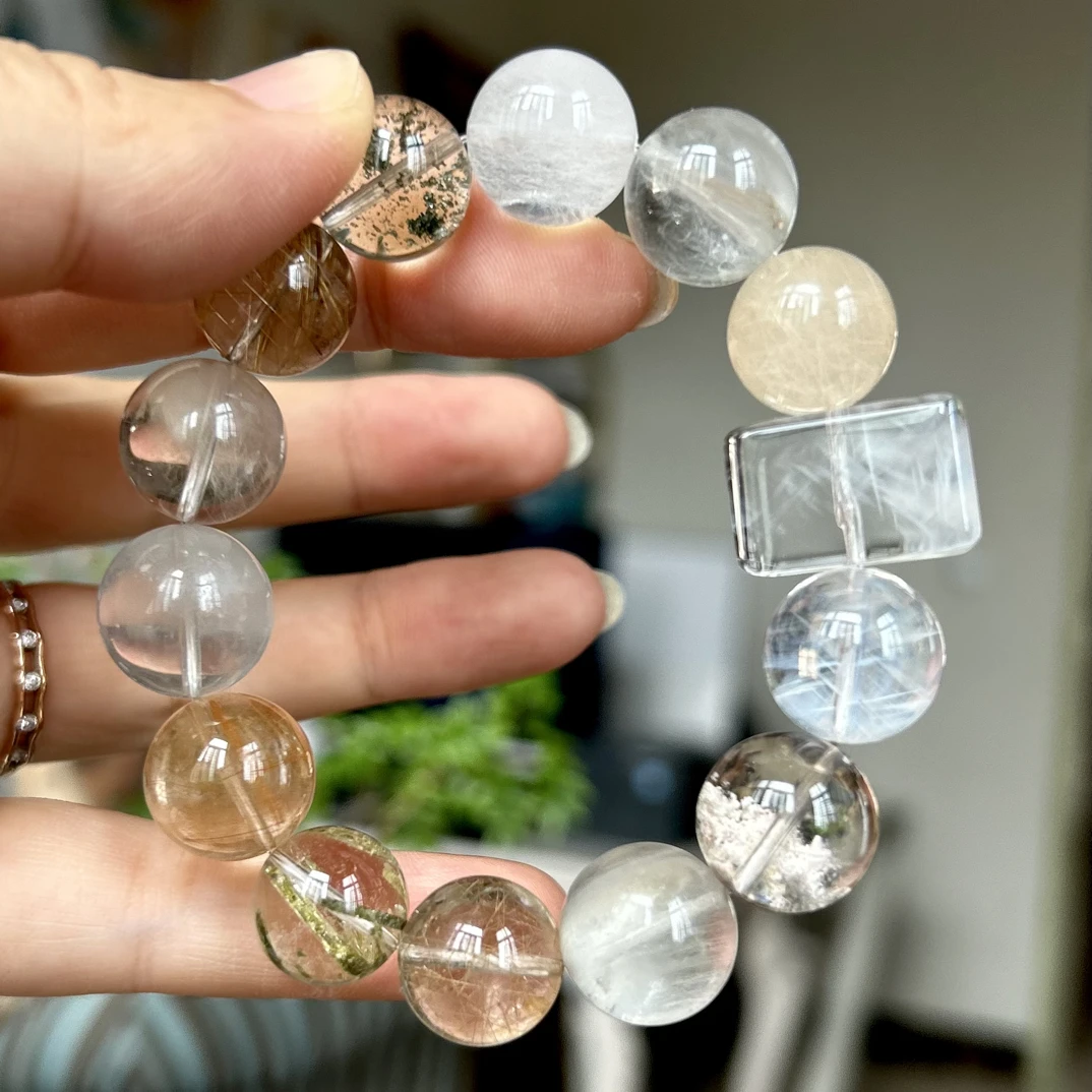 原创水晶设计【冰岛】兔毛 蓝针 幽灵 发晶 天然水晶手串