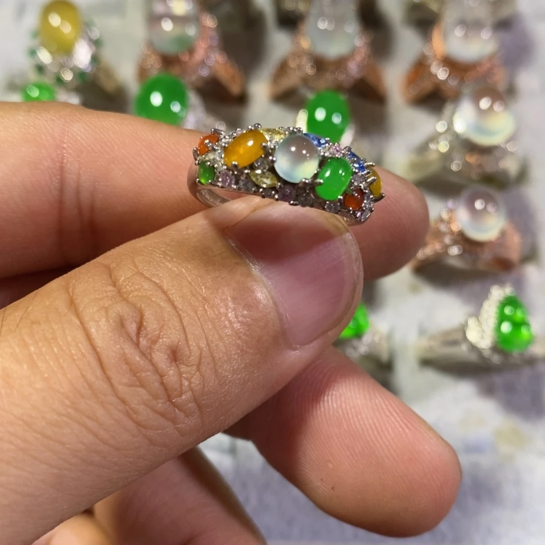 翡翠银S925镶嵌戒指戒指