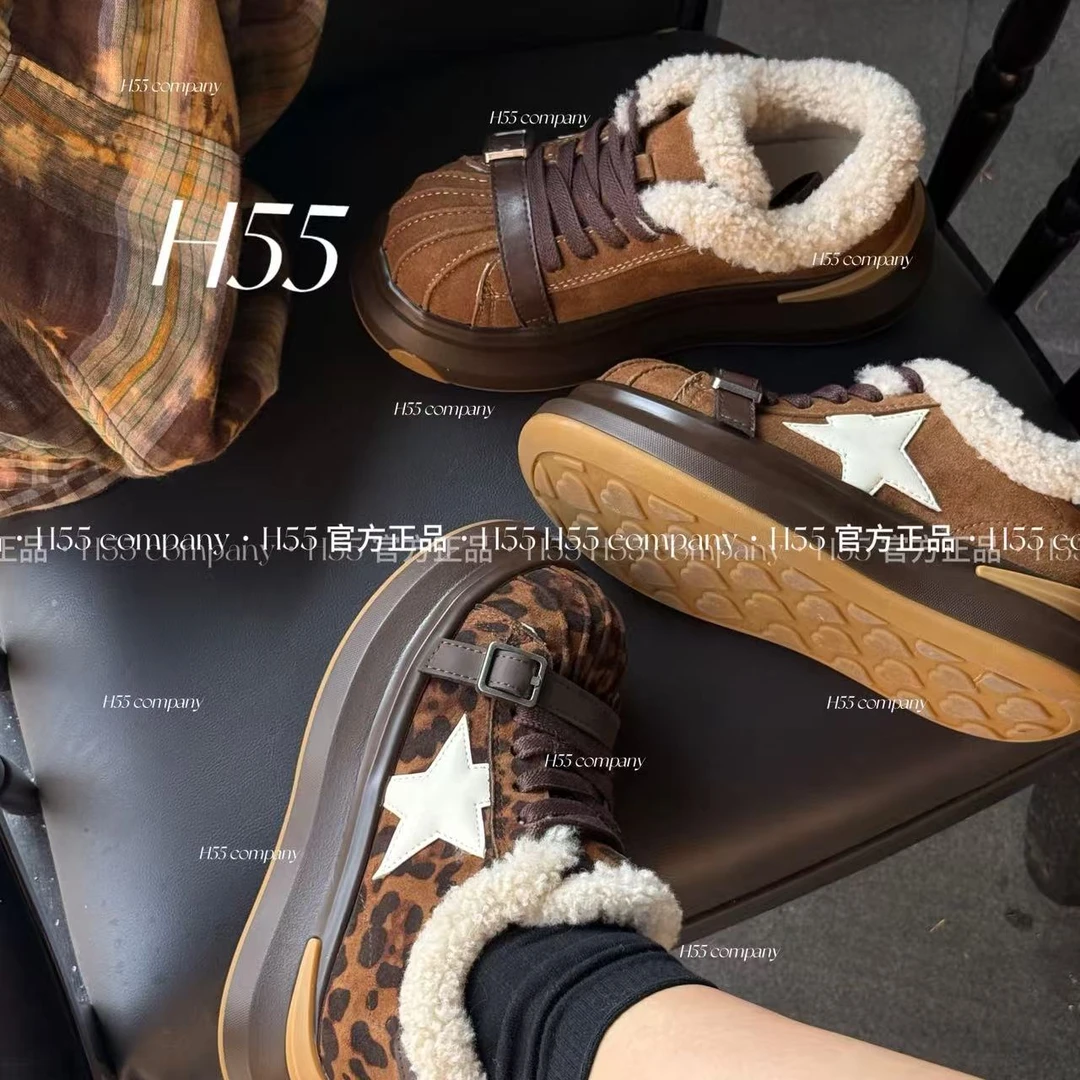 H55女鞋-ins网感豹纹贝壳头增高加棉休闲鞋6cm58-3046-KY