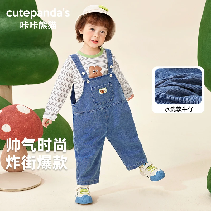 咔咔熊猫婴儿衣服小童牛仔背带裤春装春秋时尚童装裤子宝宝Y9782