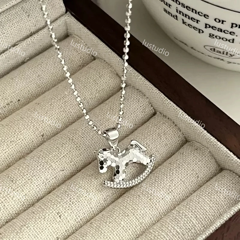 坠链均925银 925纯银秋冬新款碎冰冰小马毛衣链可抽拉调节款百搭