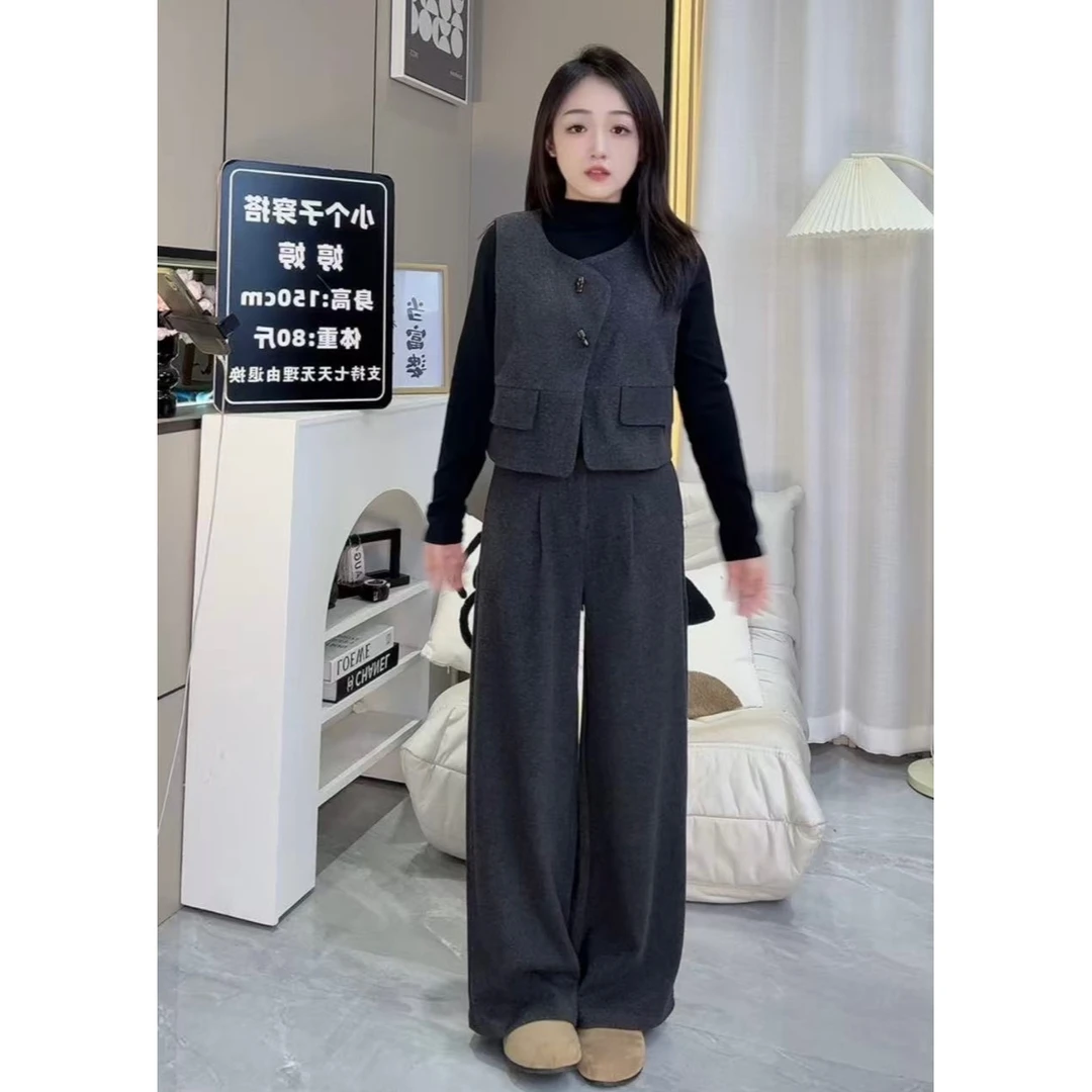 【婷婷家】小个子秋冬新款气质套装马甲+裤子+打底衫三件套#1286