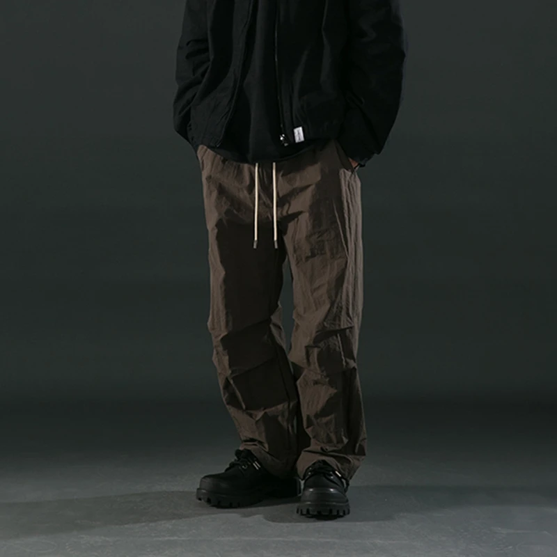 PT-1015#高街通用简约薄款 休闲宽松百搭抽绳尼龙户外休闲长裤